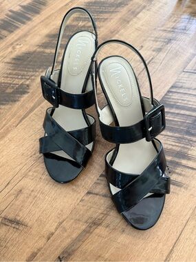 Nickels Black Patent Crisscross Slingback Heels
